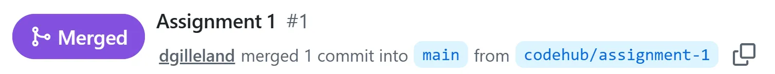 The pull request header showing a purple Merged badge