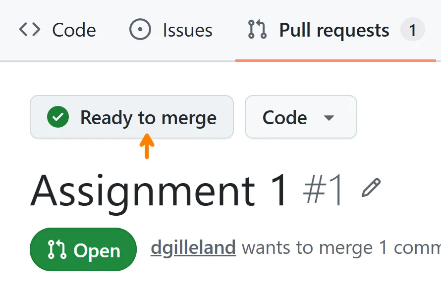The Ready to merge status shown at the top of the pull request page