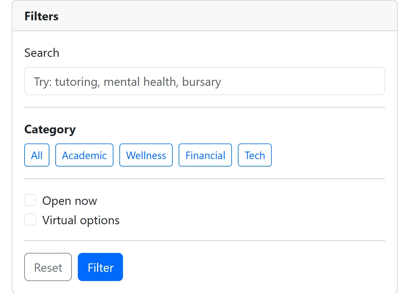 Resource Filters Component